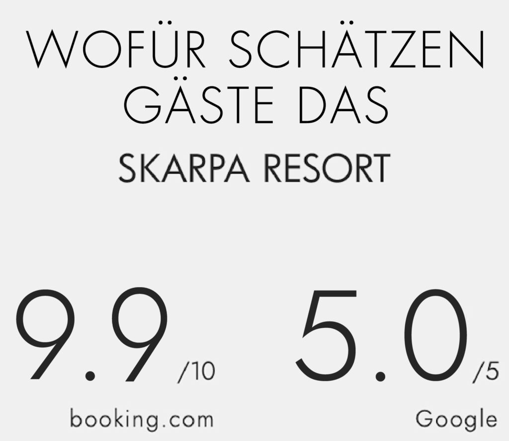Gästebewertungen SKARPA resort: 9.9 auf Booking.com und 5.0 bei Google